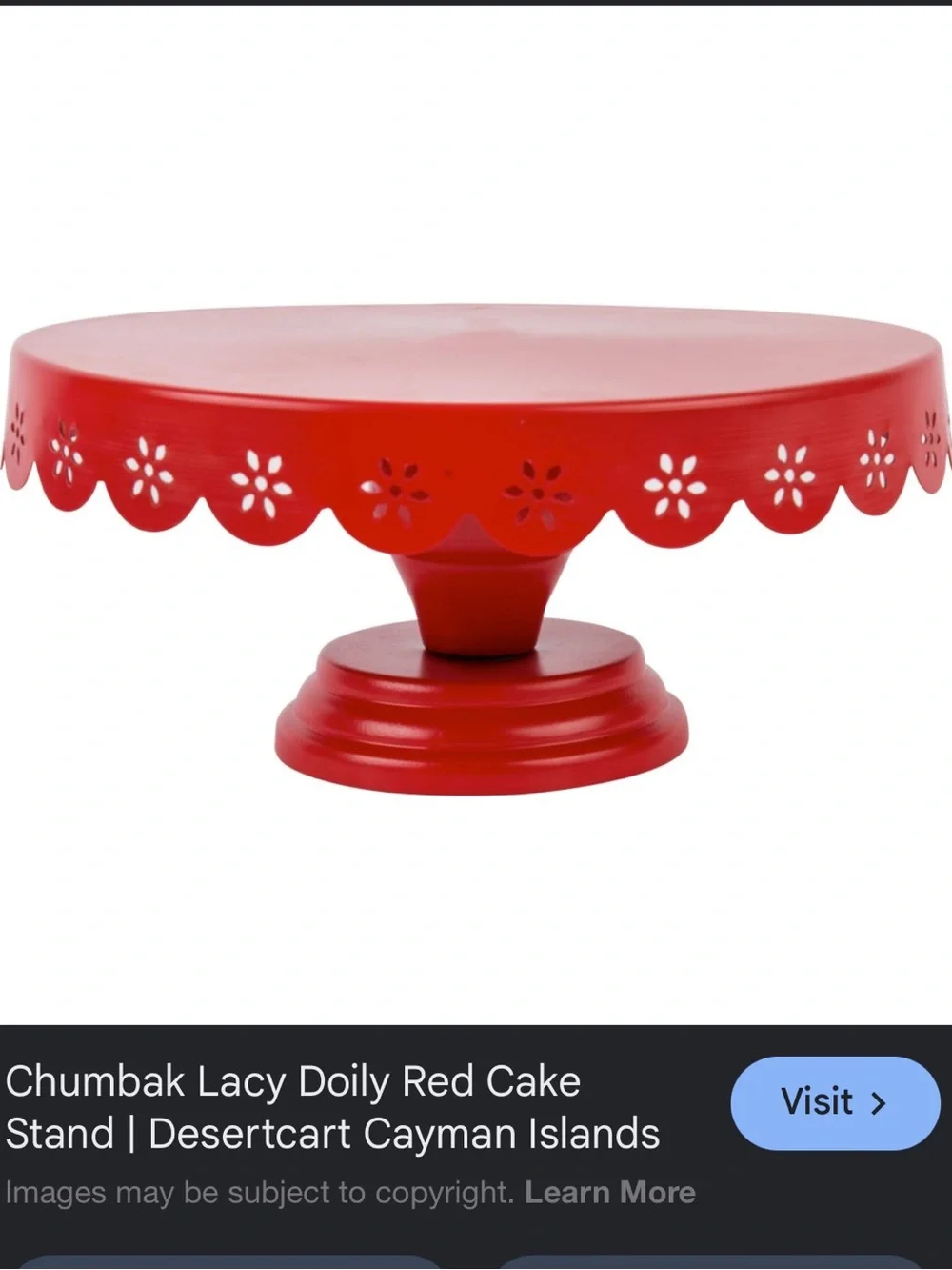 Chumbak Lacy Doily Red Metal Cake Stand